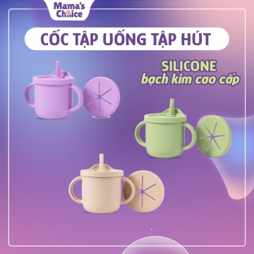 Cốc Tập Uống Silicone Mama's Choice 2023, Thiết Kế Thông Minh Với Ống Hút và Tay Cầm Chắc Chắn