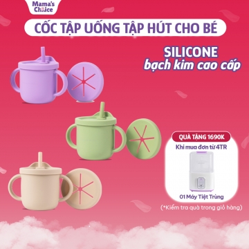 Cốc Tập Uống Silicone Mama's Choice 2023, Thiết Kế Thông Minh Với Ống Hút và Tay Cầm Chắc Chắn