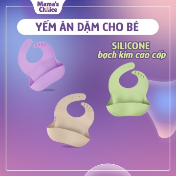 Yếm Ăn Dặm Silicone Mama's Choice Cao Cấp, Thiết Kế Đặc Biệt với Máng Chắn Thức Ăn và Nấc Điều Chỉnh