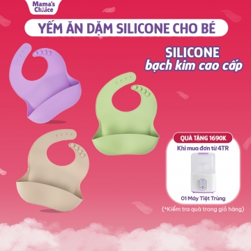 Yếm Ăn Dặm Silicone Mama's Choice Cao Cấp, Thiết Kế Đặc Biệt với Máng Chắn Thức Ăn và Nấc Điều Chỉnh